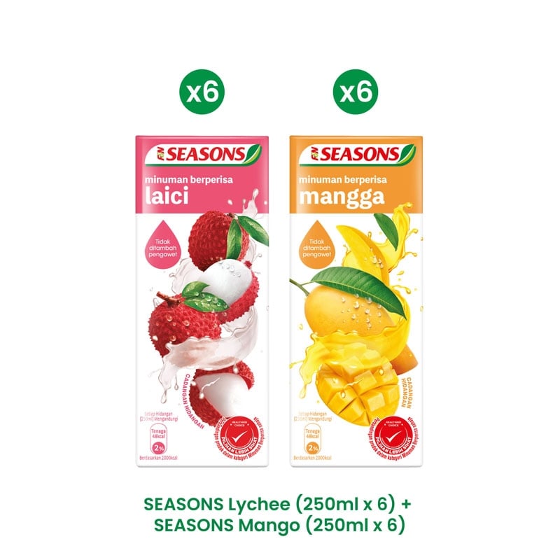SEASONS Mango Tetra (250ml x 6)+SEASONS Lychee Tetra (250ml x 6)+SEASONS Apple Tetra (250ml x 6)+SEASONS Orange Tetra (250ml x 6)