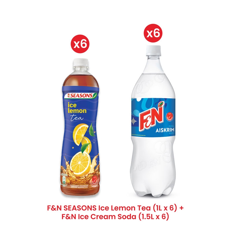 F&N SEASONS Ice Lemon Tea (1L x 6)+F&N Ice Cream Soda (1.5L x 6)