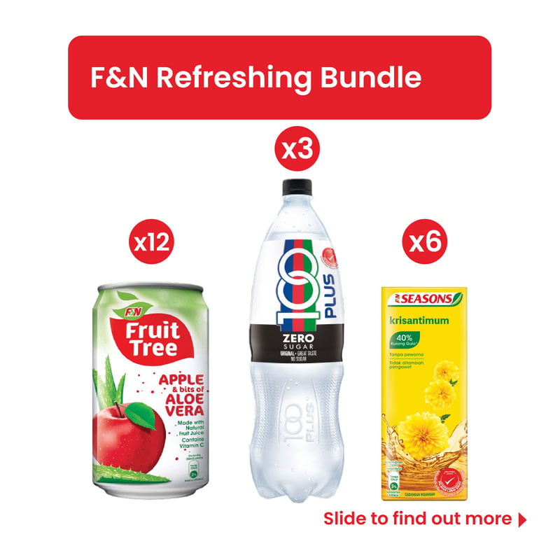 F&N Fruit Tree Apple Aloe (12 x 300ml)+100PLUS Original Zero (1.5L x 3)+SEASONS Chrysanthemum (250ml x 6)
