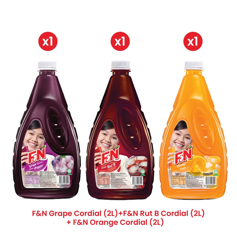 F&N Grape Cordial (2L) + F&N Rut B Cordial (2L) + F&N Orange Cordial (2L) 