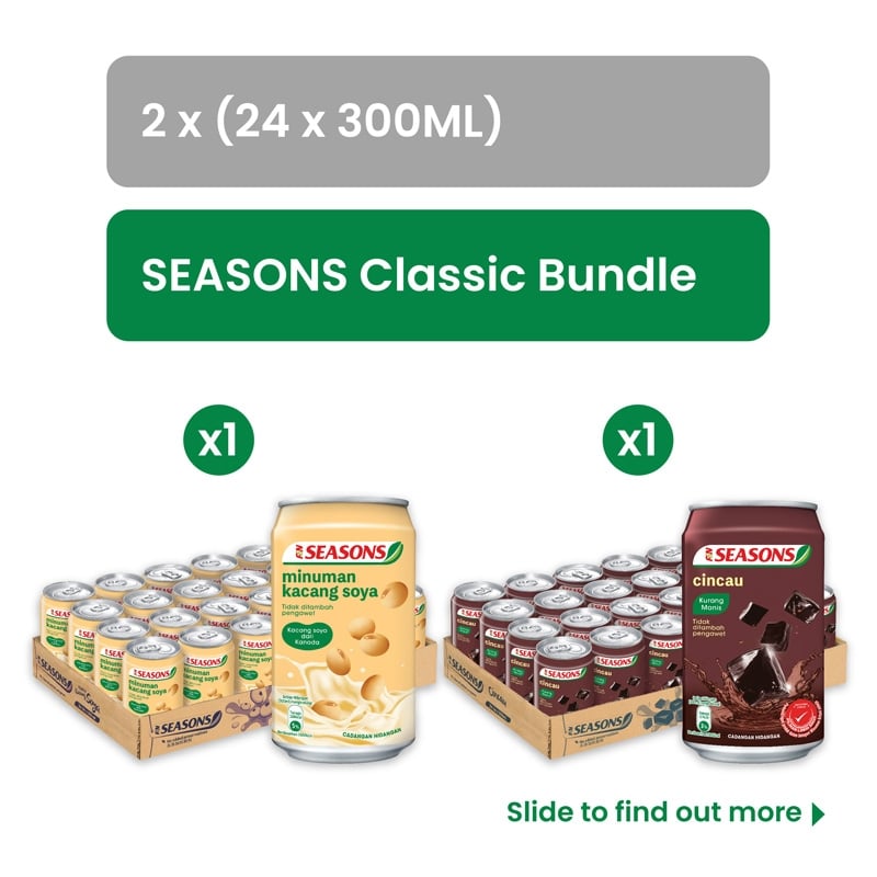 F&N Seasons Soya Bean (24 x 300ML)+F&N Seasons Nutriwell Grass Jelly (24 x 300ML)