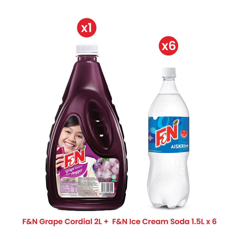 F&N Ice Cream Soda (1.5L x 6)+ F&N Grape Cordial (2L)