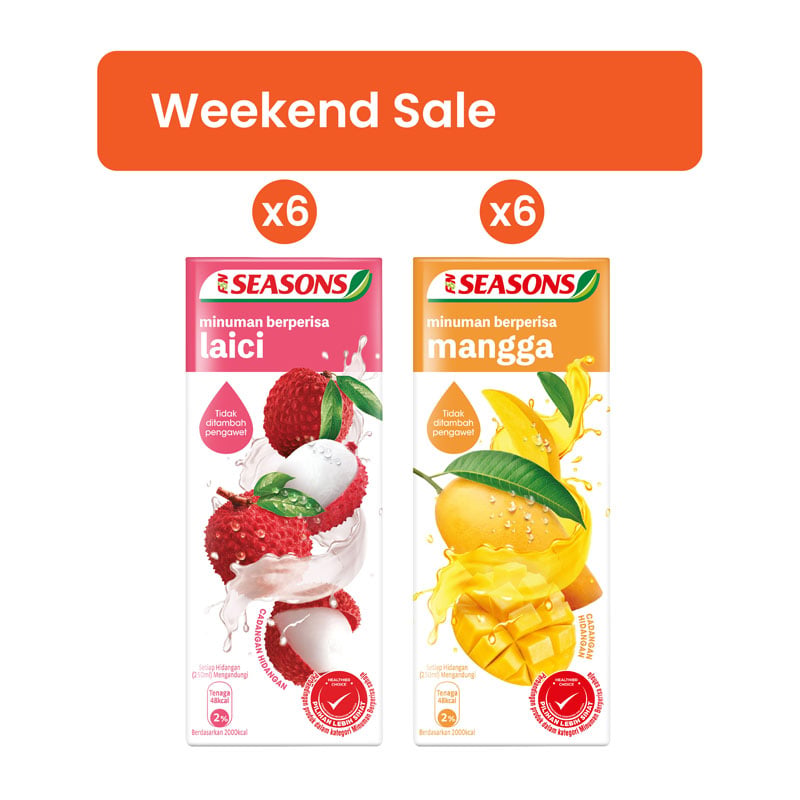 F&N SEASONS Mango (250ml x 6) + F&N SEASONS Lychee (250ml x 6)
