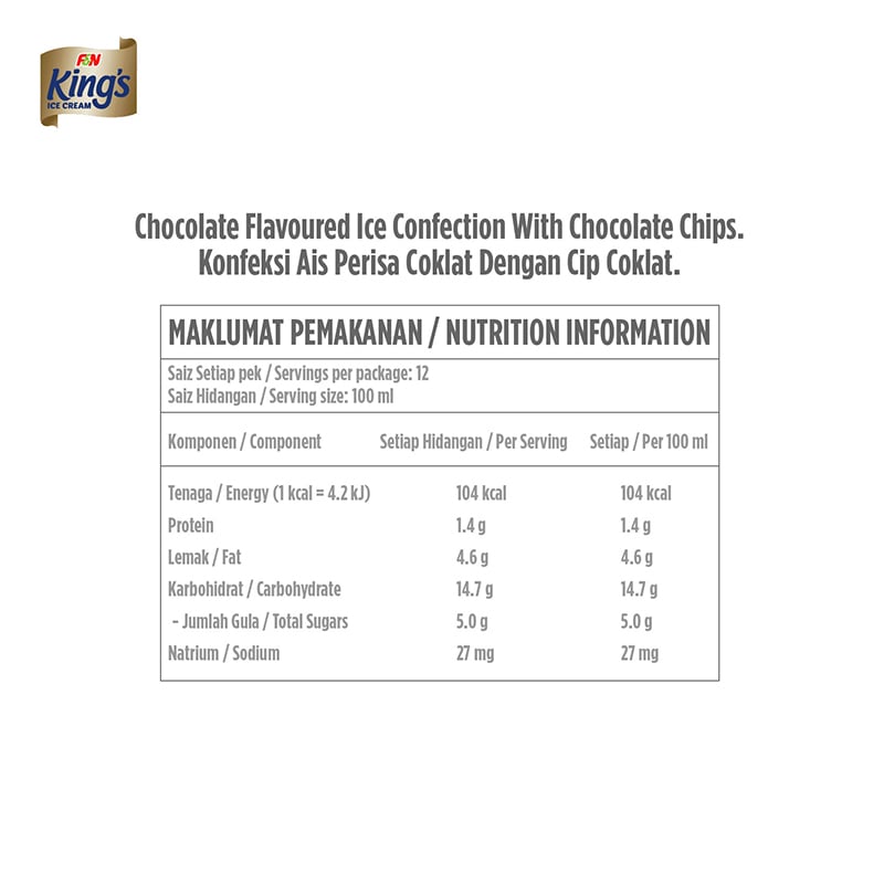 KING'S Regular Choc O' Chips 1.2L x 6